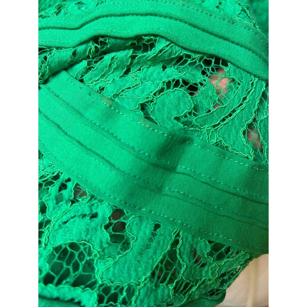 Tadashi Shoji Sz 6 Kelly Green Lace Flair Bottom Dress READ - Picture 13 of 16